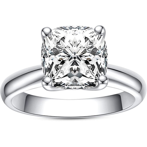 18k 3.5 cttw Cushion Princess Moissanite Diamond Solitaire Ring - Picture 1 of 10